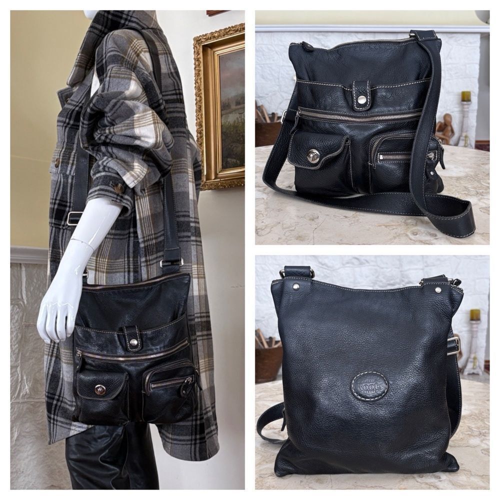 Roots Leather Venetian Tribe Large Cross Body Bag Black